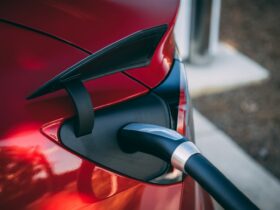 close-up photography of red car