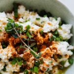 Salad with cottage cheese green onion and brunch of thyme